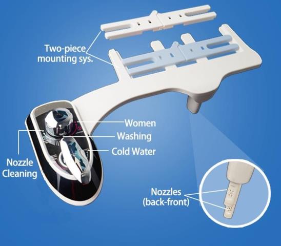 Clearance: Premium Toilet Bidet Attachment – Dual Nozzles (Rear &amp; Feminine Wash), Self-Cleaning, Adjustable Water Pressure, Easy DIY Installation, Cold Water Spray
